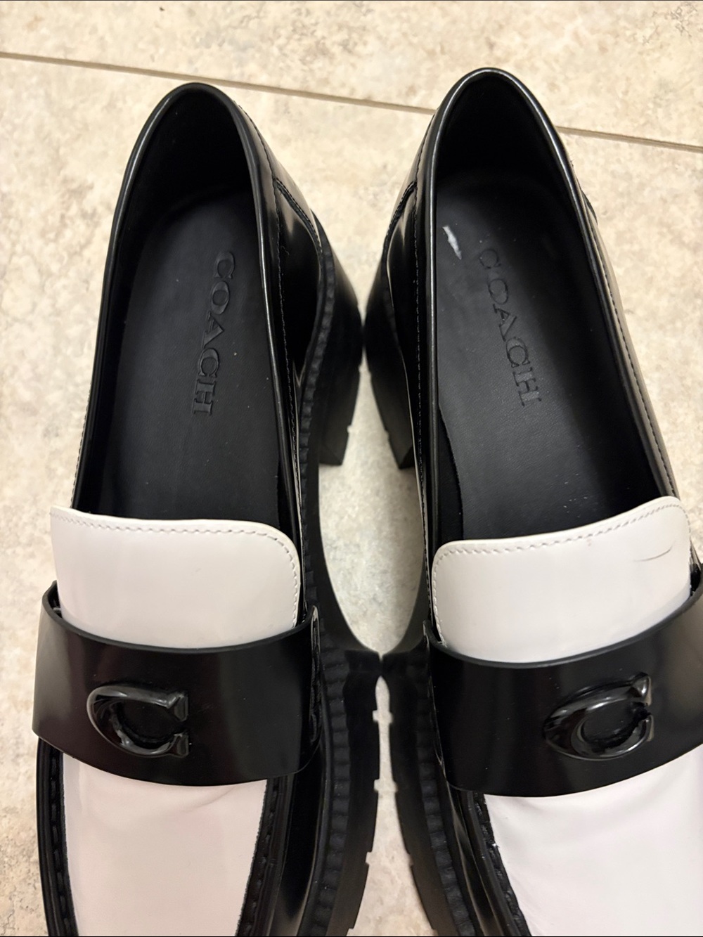 Coach Black & White Leather Chunky Loafers NWOT - Picture 7 of 11